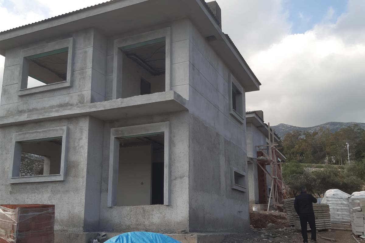 İnşaat iskele çalışmaları ve tuğla cephe – Karaburun villa projesi